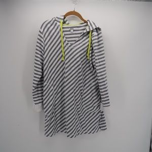 DKNY V-Neck Drawstring Striped Hooded Sweatshirt